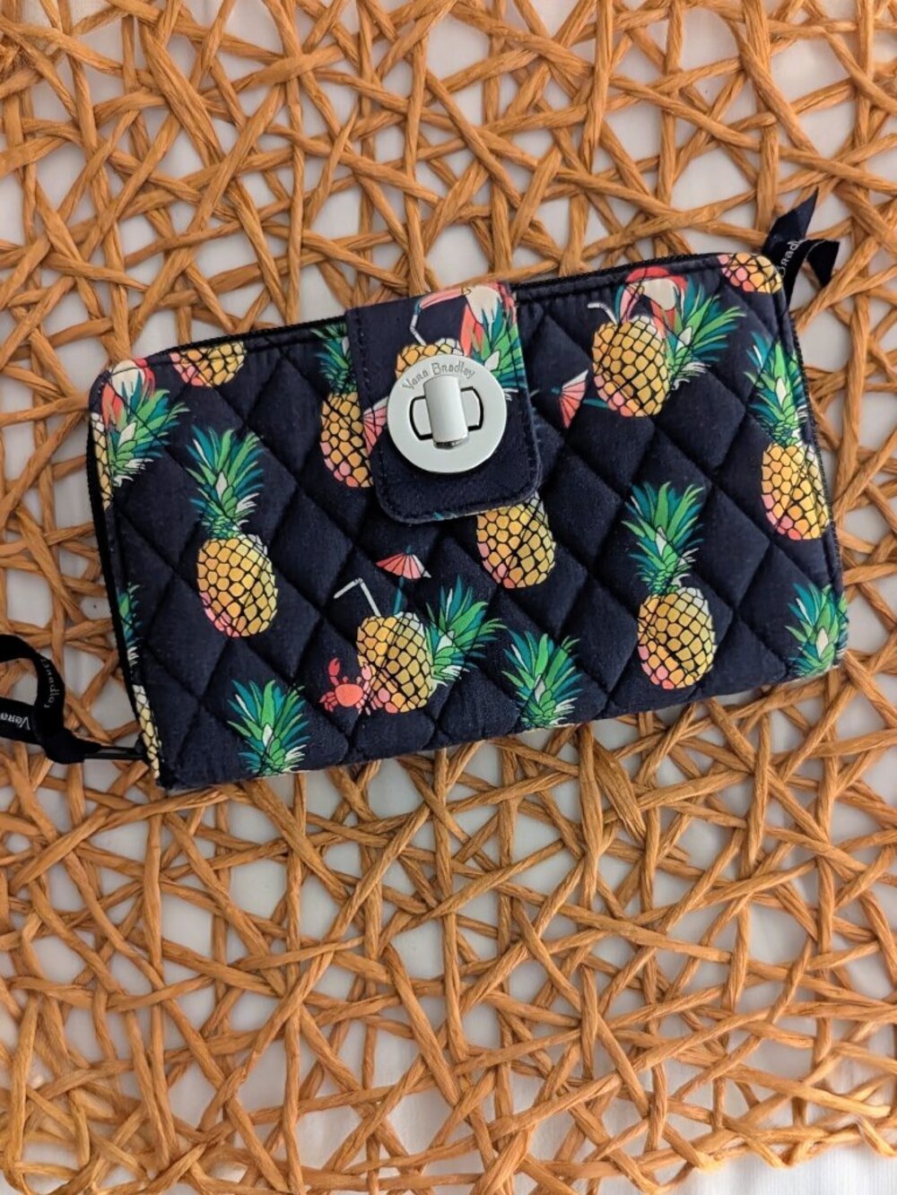 Vera Bradley Cotton Toucan Party Turnlock RFID Wallet with Zipper Section - Picture 1 of 10
